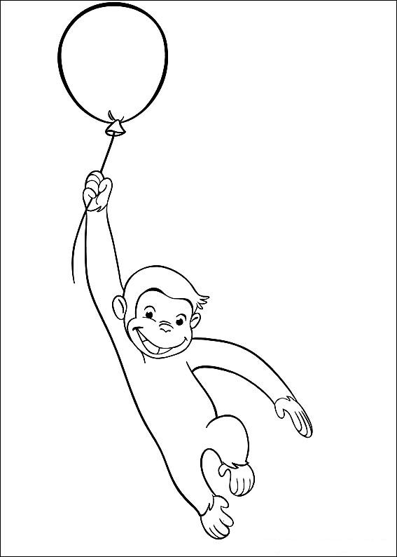 Print Curious George aan een ballon kleurplaat